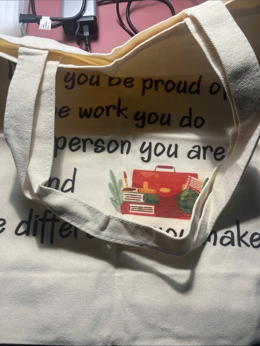 Inspirational Natural Canvas Tote Bag - Proud of the Work You Do NWOT